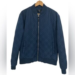 7 Diamonds Navy Full Zip Quilted Bomber Jacket Coat - Size Medium